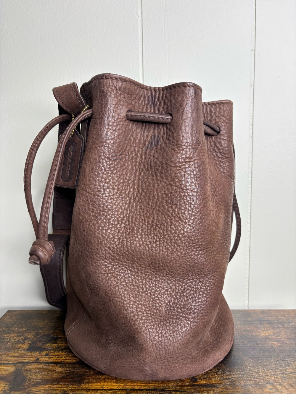 COACH 4931 Vintage Shoulder Bucket Bag Drawstring Leather Brown Gold Hardware